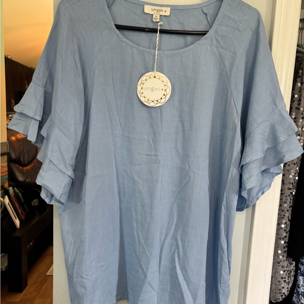 Umgee Women's Blue Ruffle Sleeve Top
